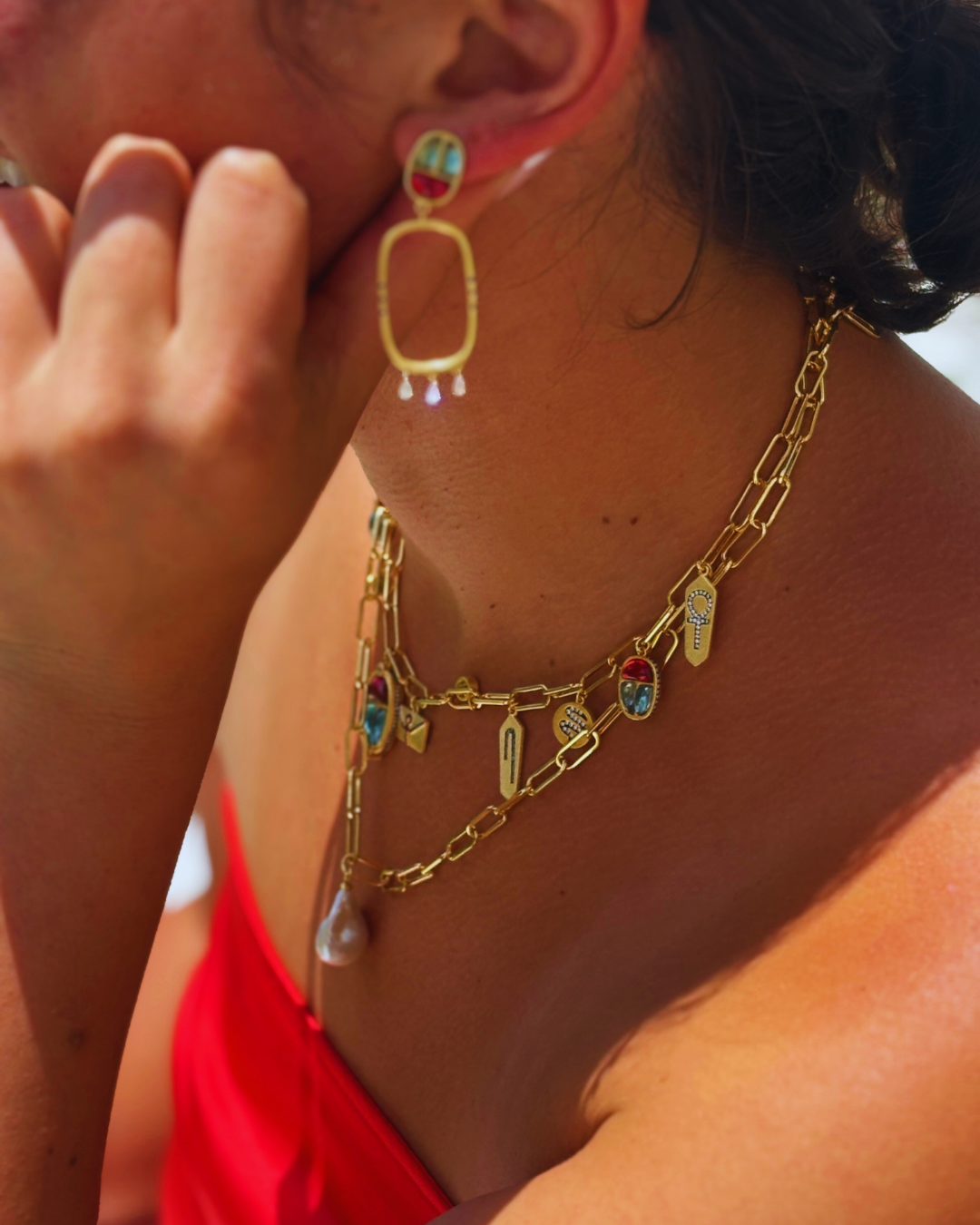 Scarab Amulet Hoop Earrings