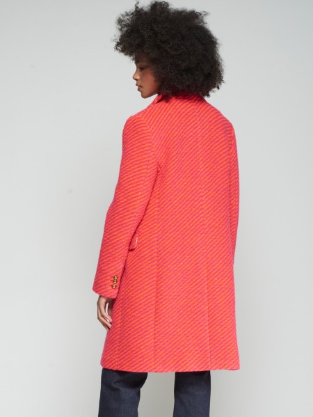 Pink and Orange Diagonal Striped Wool Coat