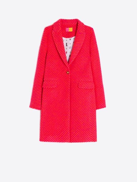 Pink and Orange Diagonal Striped Wool Coat