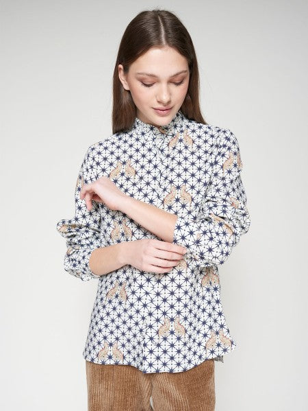 White Shirt with Leopard and Star Print