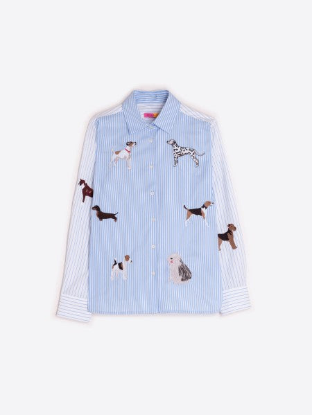 Blue Shirt with Dog Embroidery