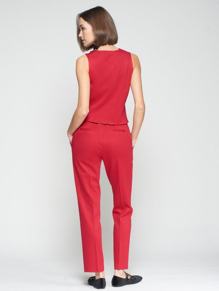 Red Structured Straight-Leg Trousers