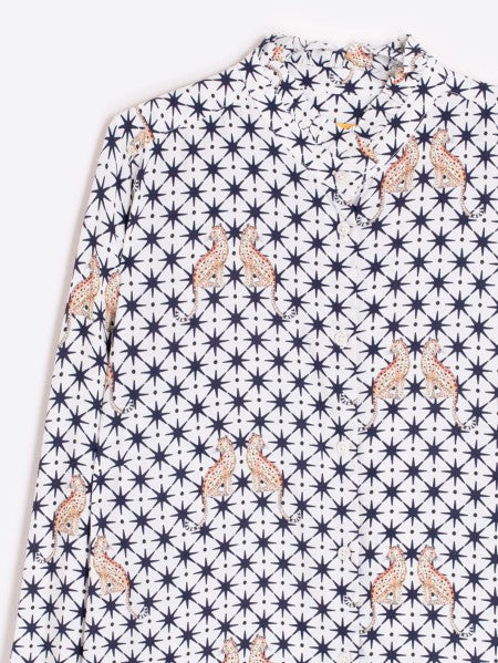 White Shirt with Leopard and Star Print