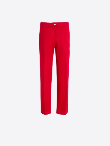 Red Structured Straight-Leg Trousers