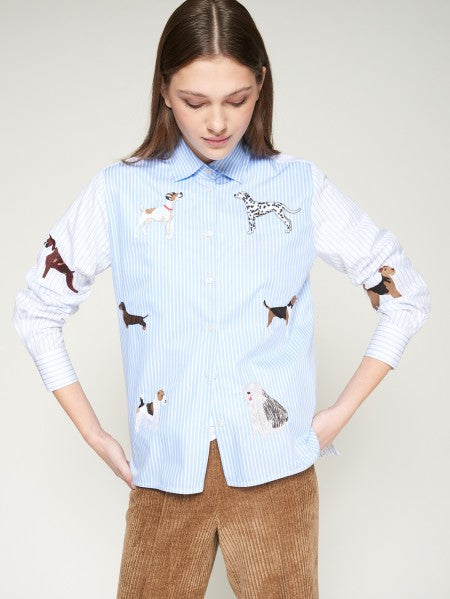 Blue Shirt with Dog Embroidery