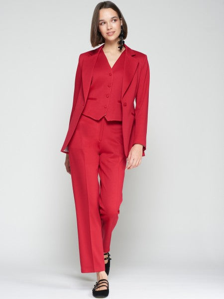 Red Structured Straight-Leg Trousers