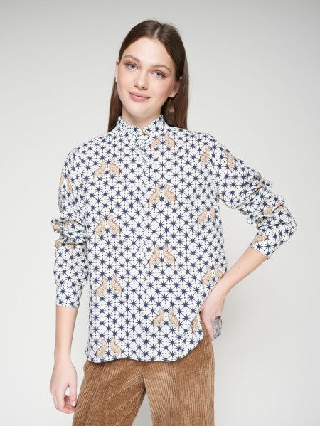 White Shirt with Leopard and Star Print