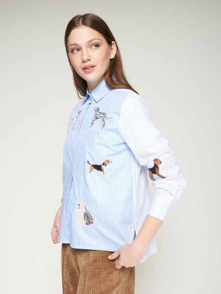 Blue Shirt with Dog Embroidery