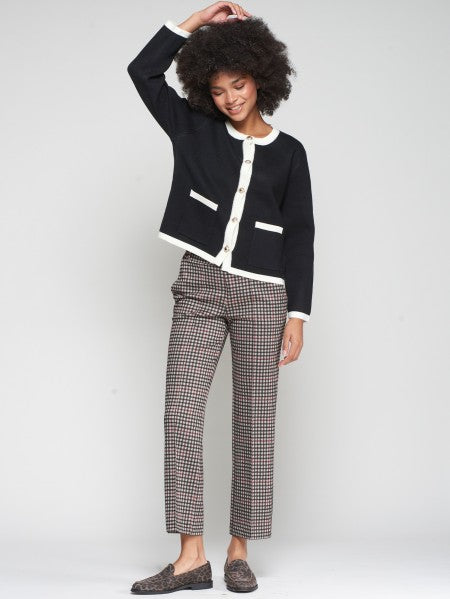 Straight-Leg Houndstooth Knit Trouser