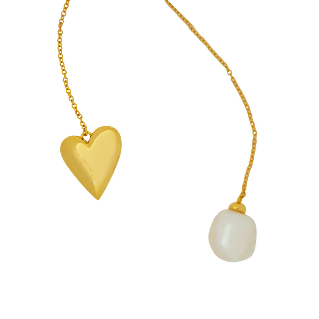 Pearl and Heart Adjustable Lariat Necklace